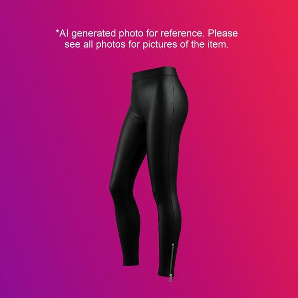 Miley Cyrus & Max Azria Black Shiny Wet Look Leggings With Ankle Zipper Small - Picture 2 of 7